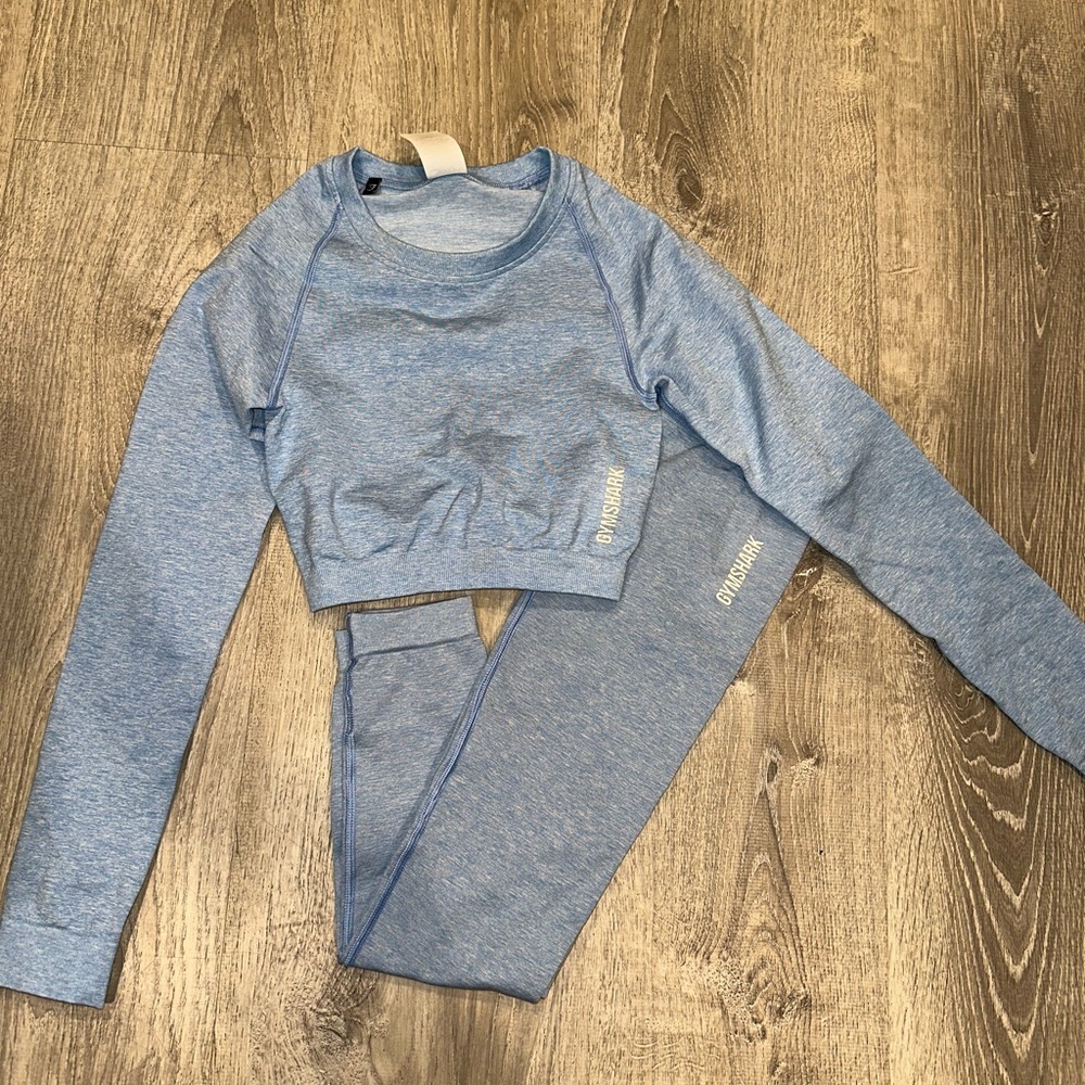 Gymshark Blue Long Sleeve Crop Top and Leggings Set